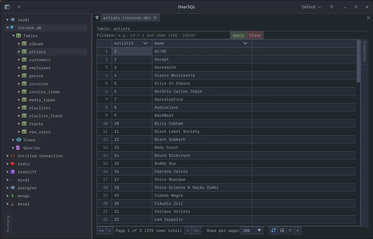 DearSQL PostgreSQL query editor on Linux