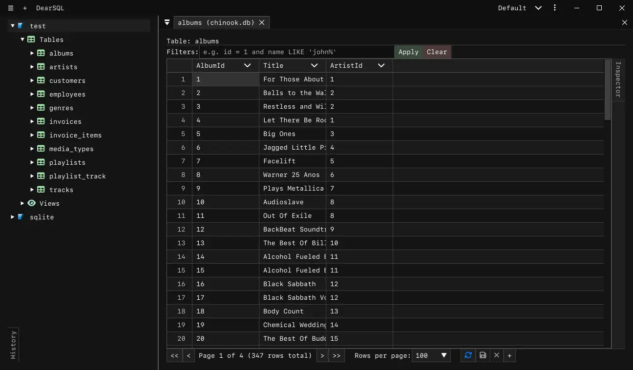 DearSQL MySQL table browser on Windows
